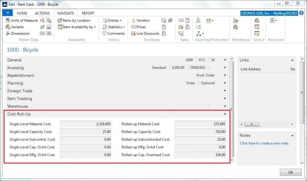 Cost Roll-Up Details on Item Card in Microsoft Dynamics NAV | Olof ...
